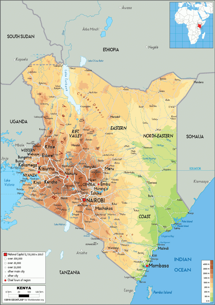 Kenya map with big towns